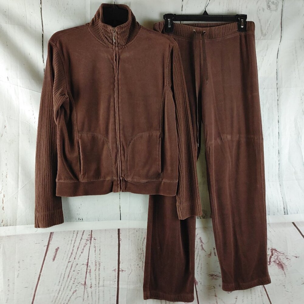 Passports Women Size S Cotton Blend Brown 2pc Lounge Set Pants w/Pockets 29x27.5